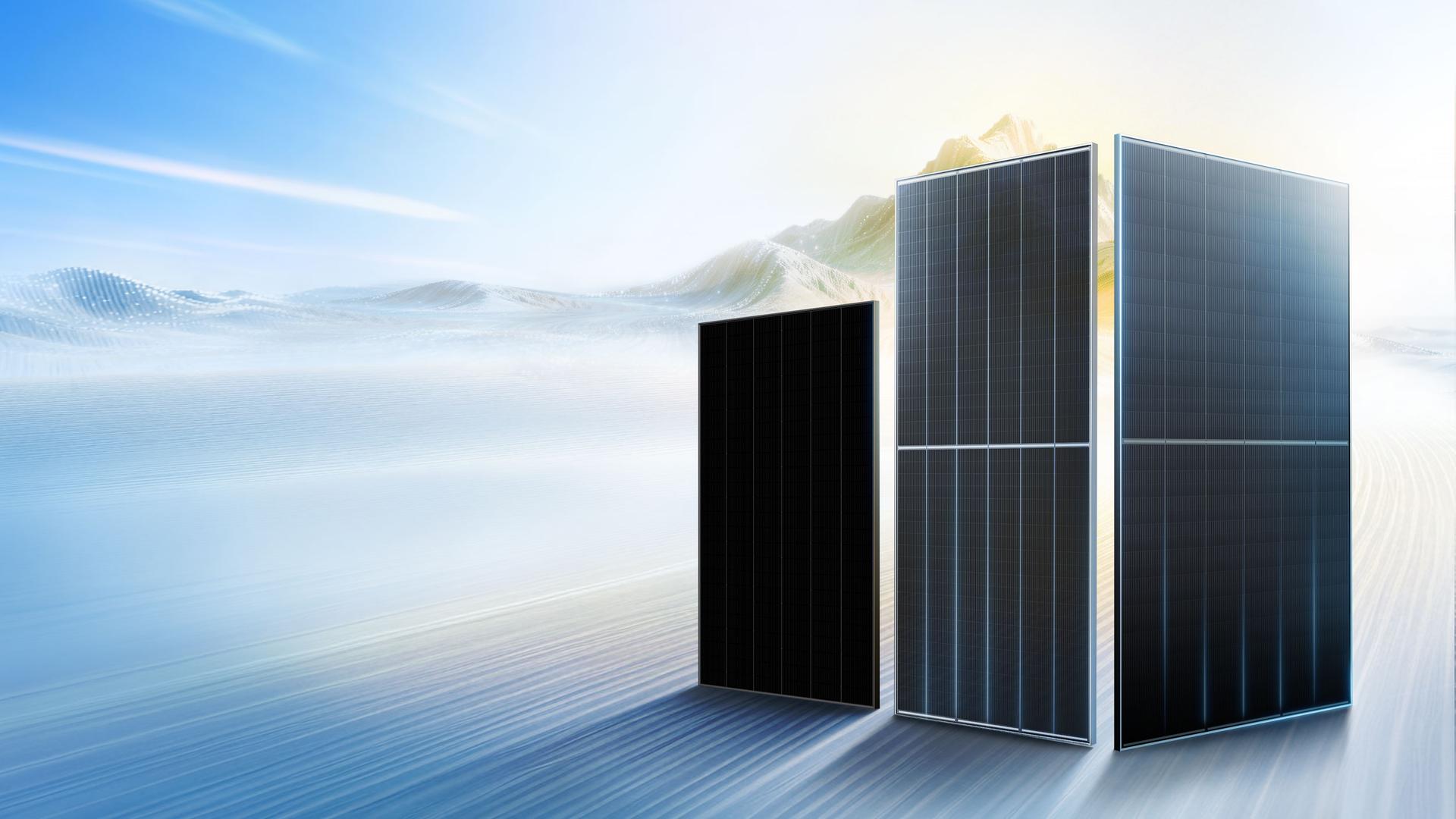 Close-up of solar panel array against blue sky