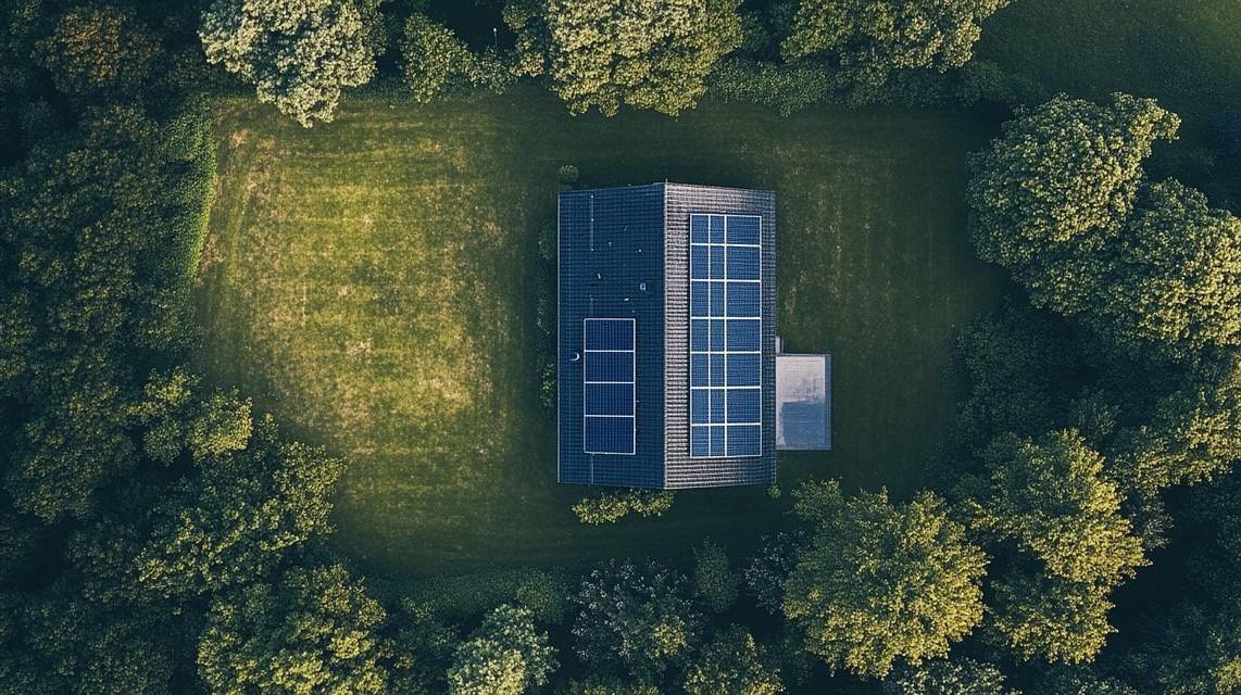 Aerial view of neighbourhood with solar rooftops